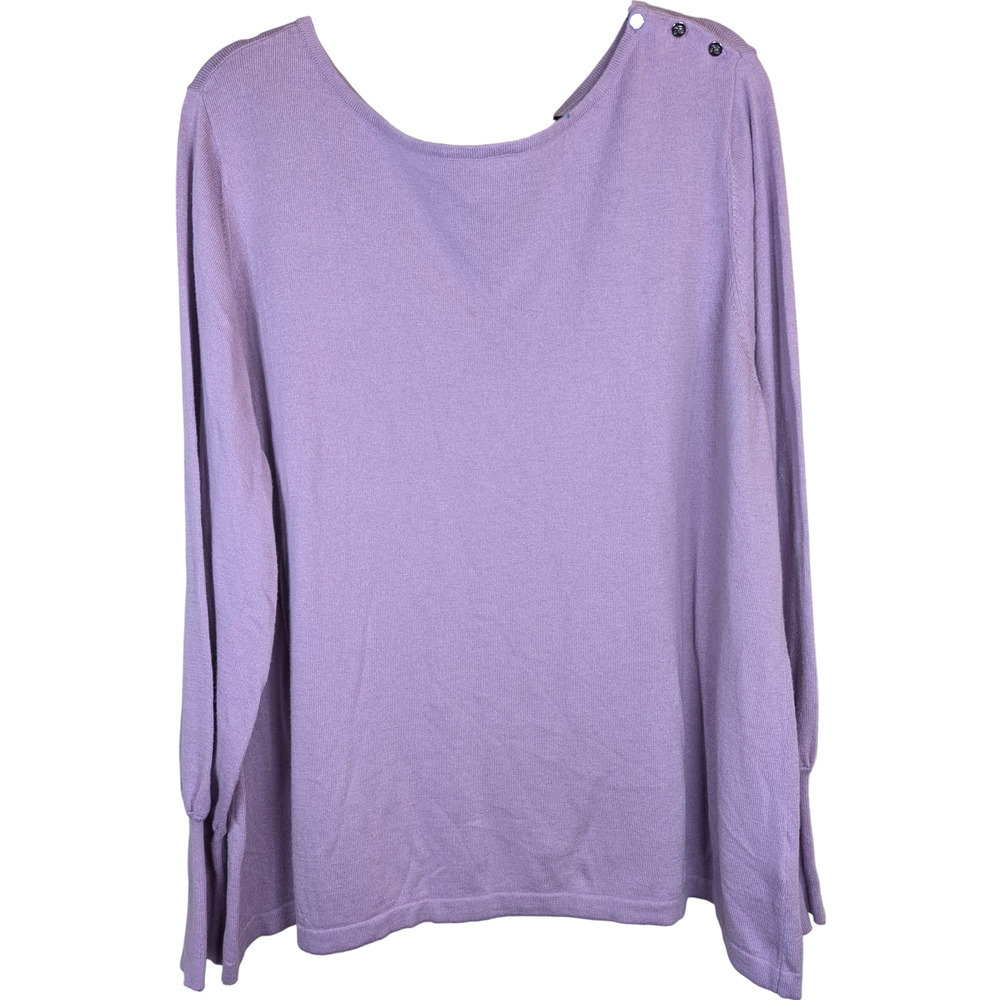 Chaps Women's Long Sleeve Sweater, Lavender, Scoop Neck, Size 2X, Button Detail
